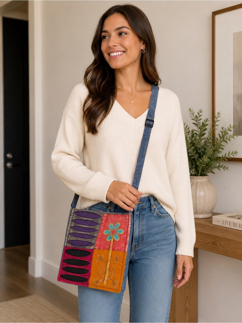 Boho Patchwork Floral Crossbody Bag in Multicolor